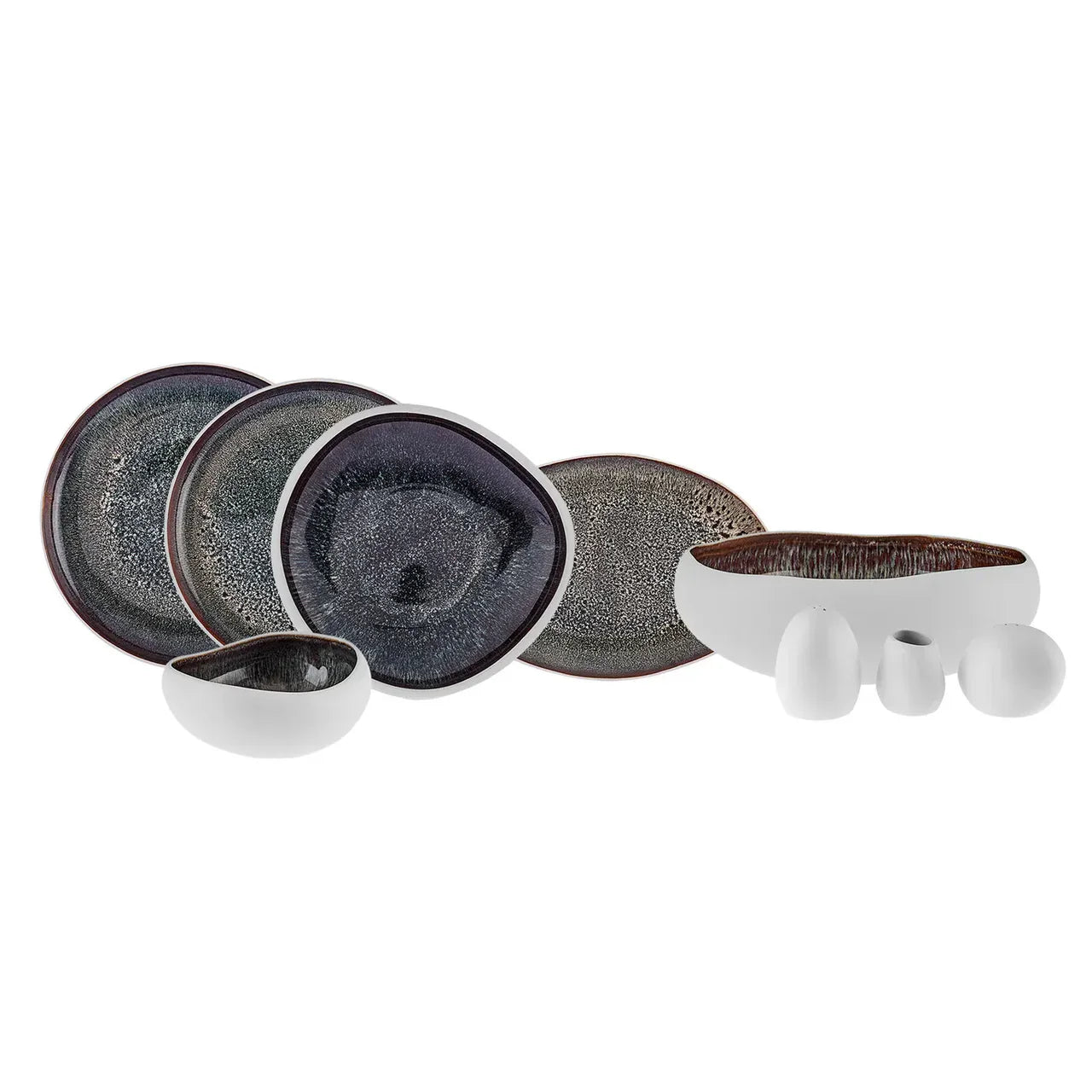 Cosmic Reactive Glaze Stoneware Dinnerware Set – 59 Pieces, Service for 12