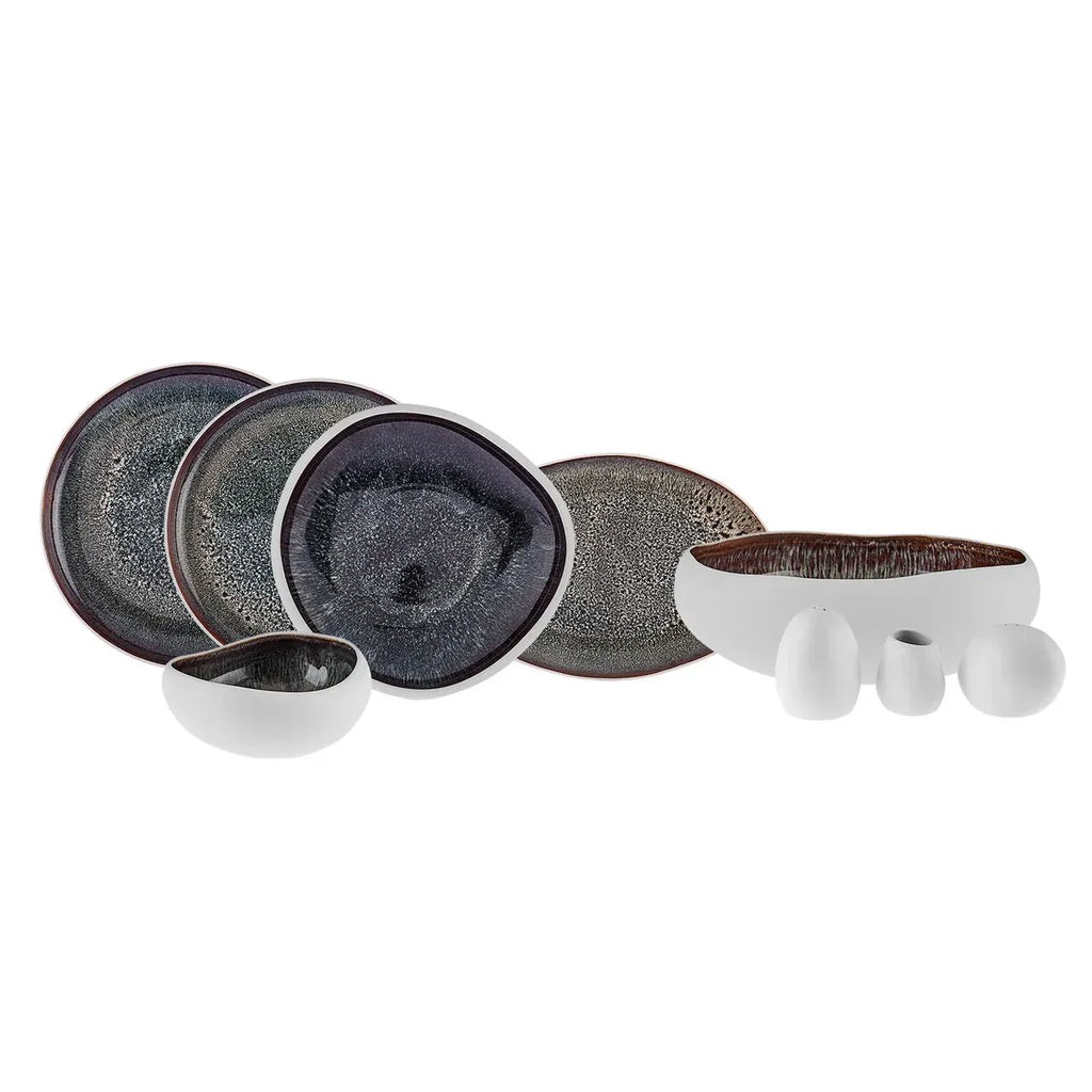 Cosmic Reactive Glaze Stoneware Dinnerware Set – 59 Pieces, Service for 12