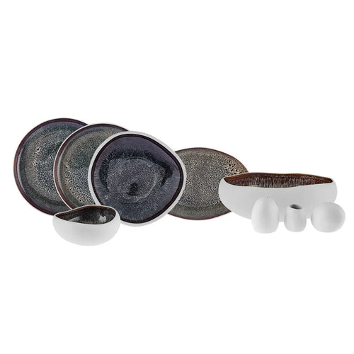 Cosmic Reactive Glaze Stoneware Dinnerware Set – 59 Pieces, Service for 12