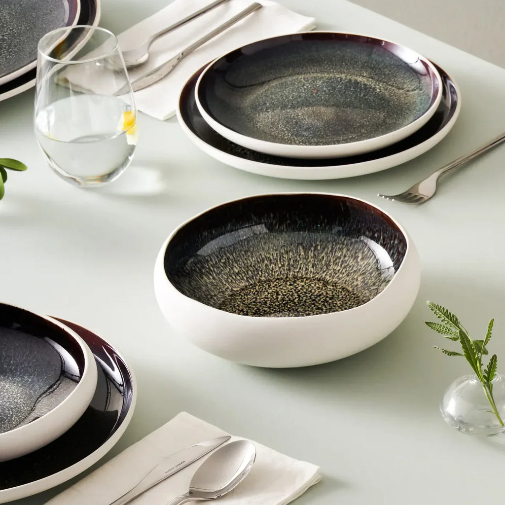Cosmic Reactive Glaze Stoneware Dinnerware Set – 59 Pieces, Service for 12