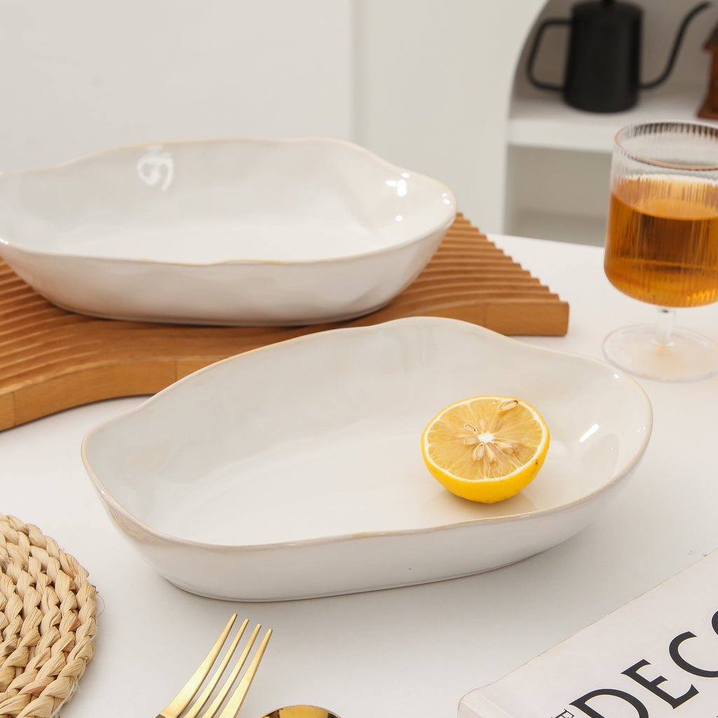 Pearl White Oval Plate Set