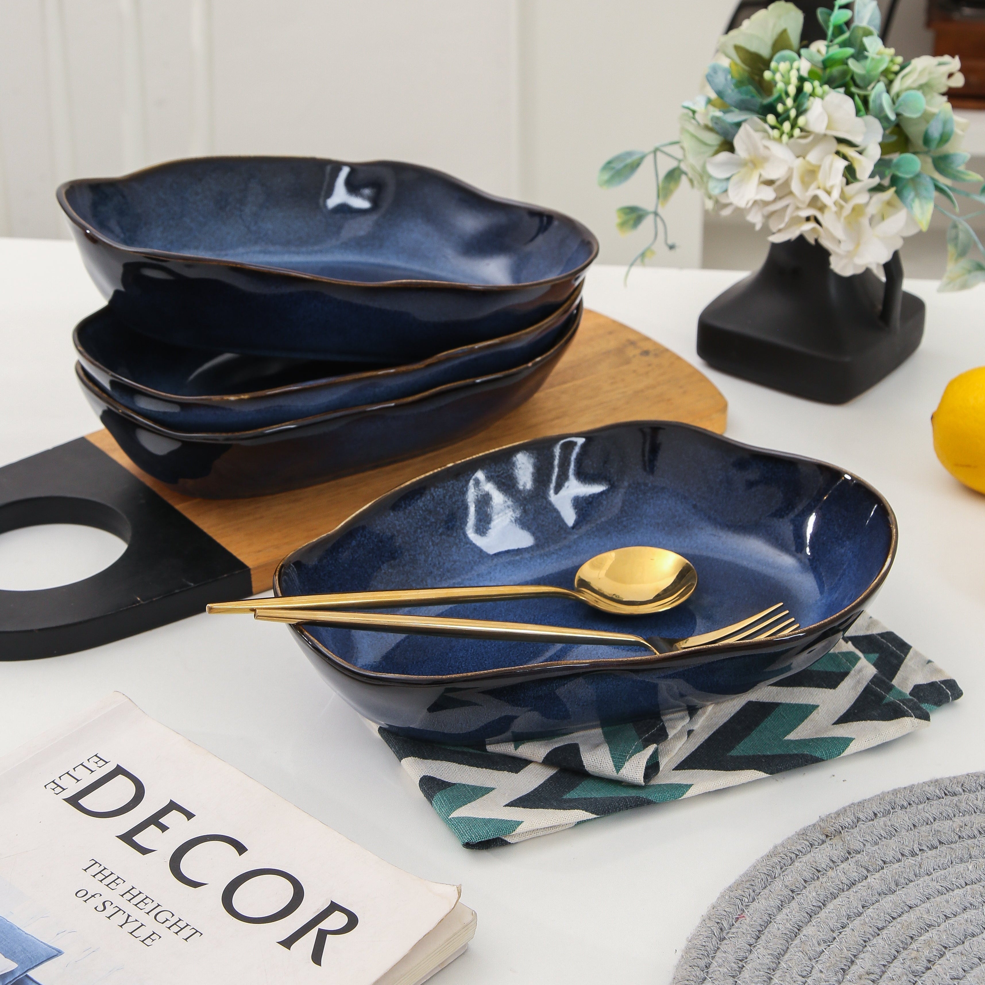 Ocean Blue Organic Oval Plate Set