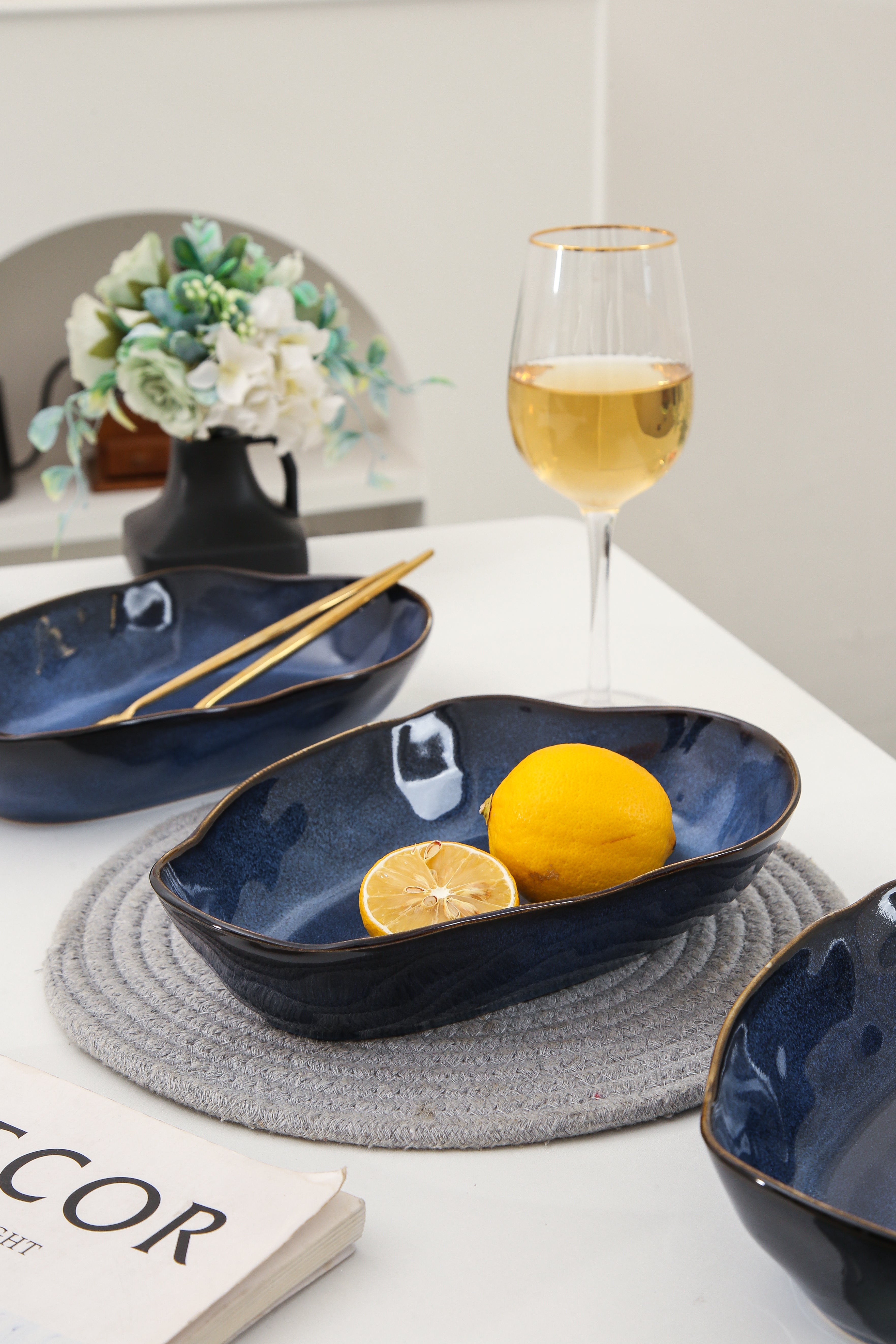 Ocean Blue Organic Oval Plate Set