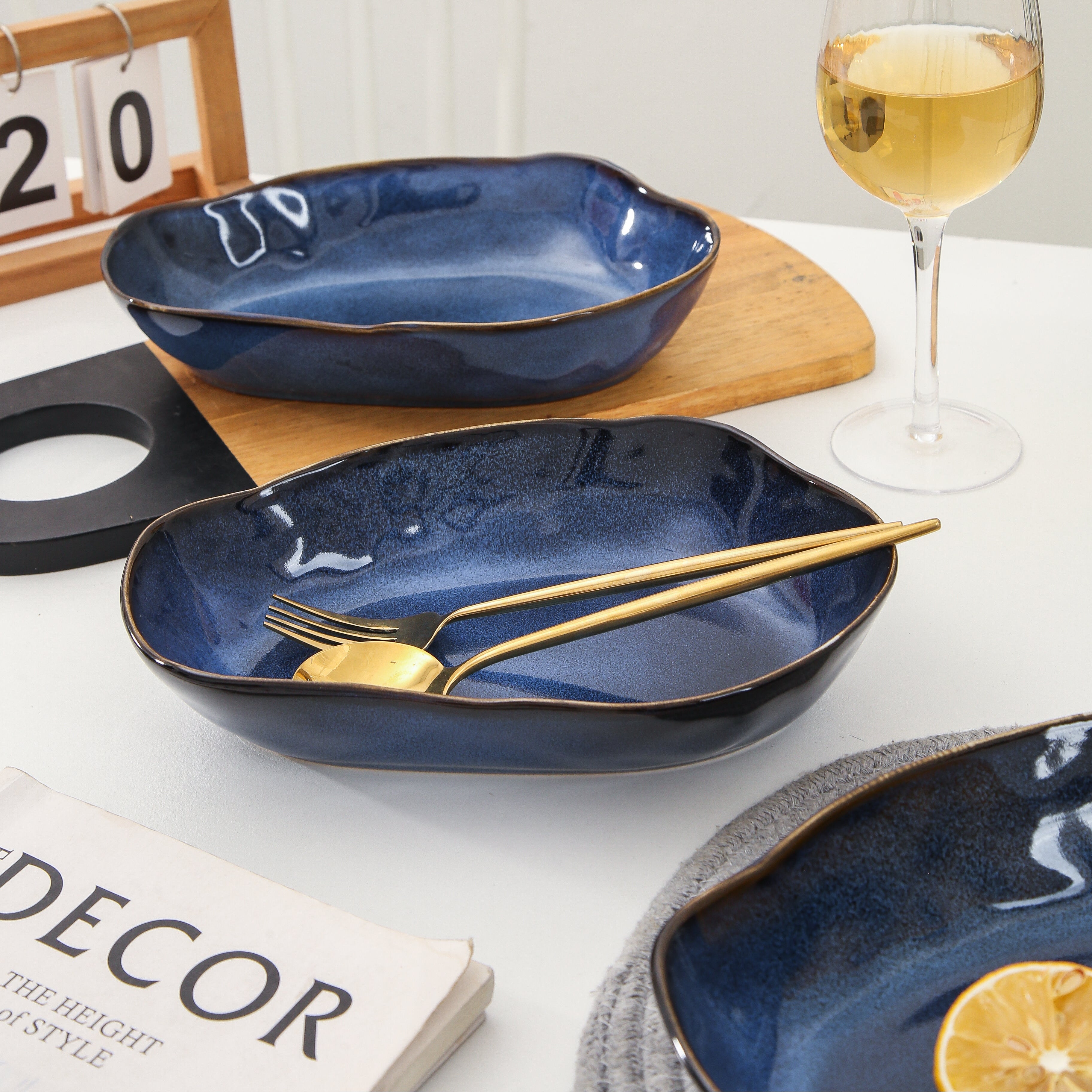 Ocean Blue Organic Oval Plate Set