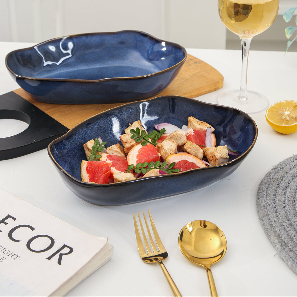 Ocean Blue Organic Oval Plate Set