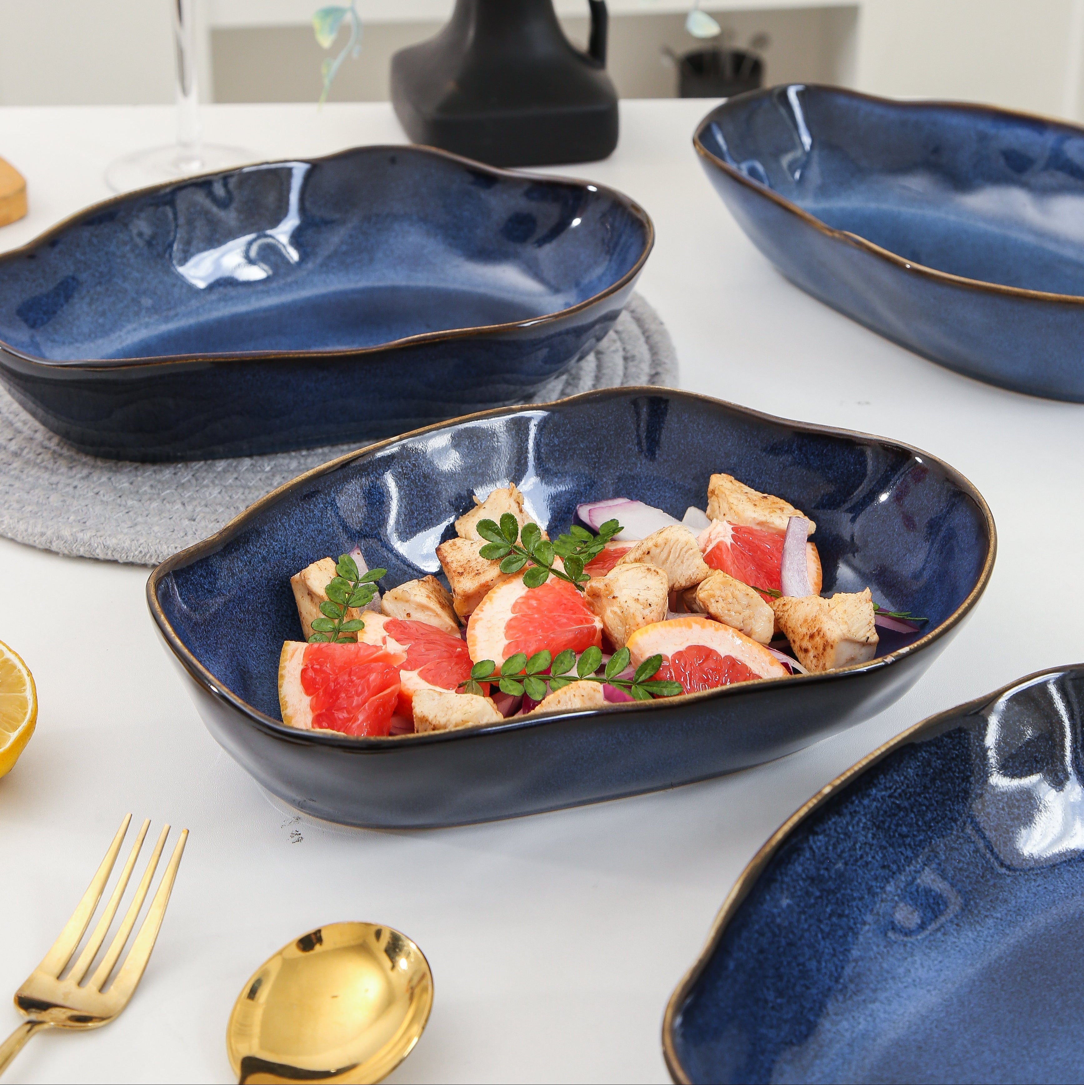 Ocean Blue Organic Oval Plate Set