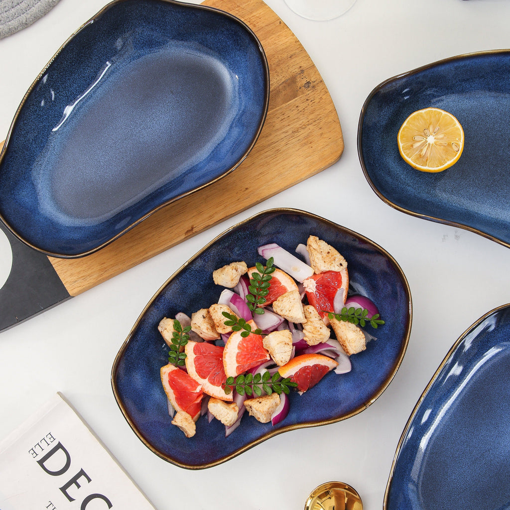 Ocean Blue Organic Oval Plate Set