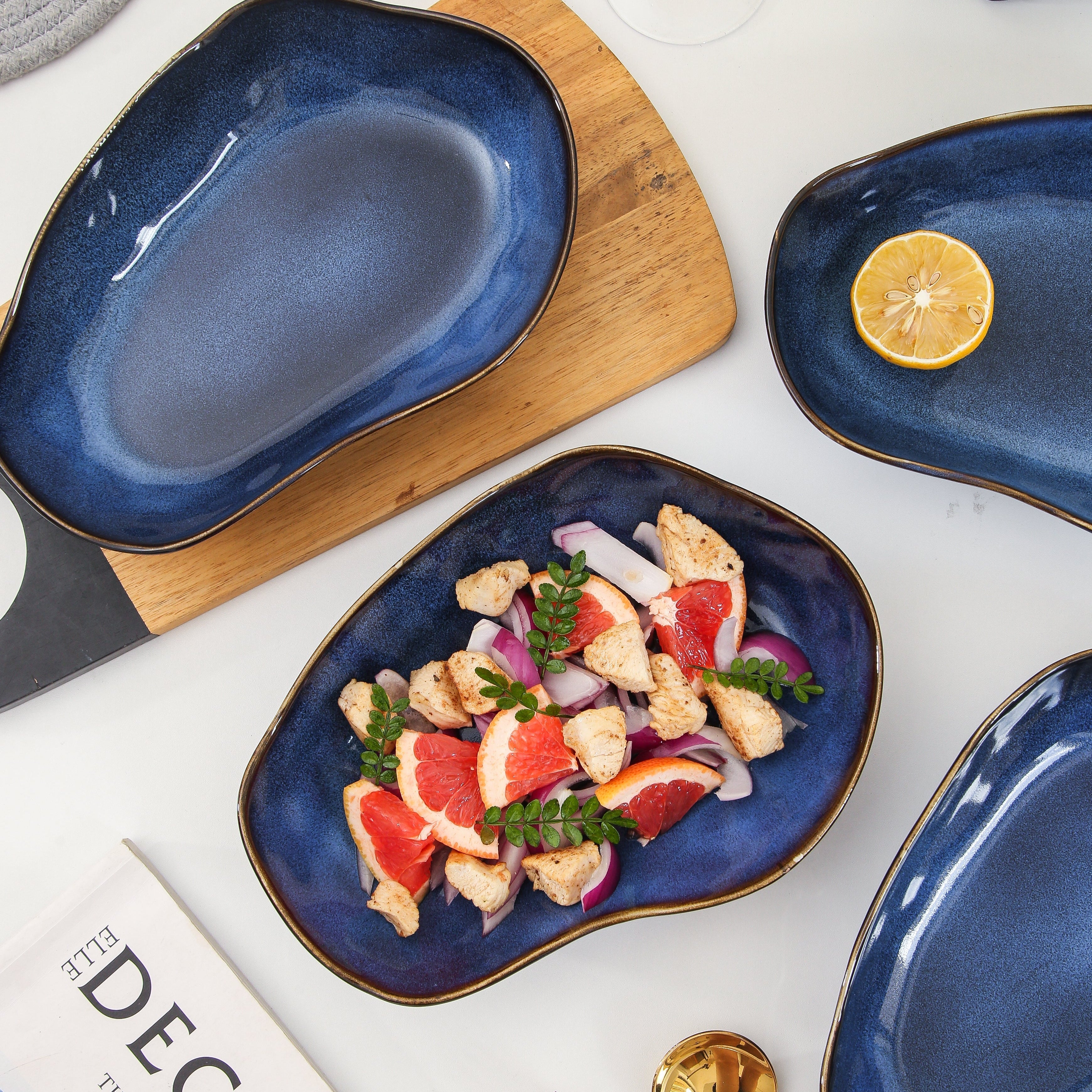 Ocean Blue Organic Oval Plate Set