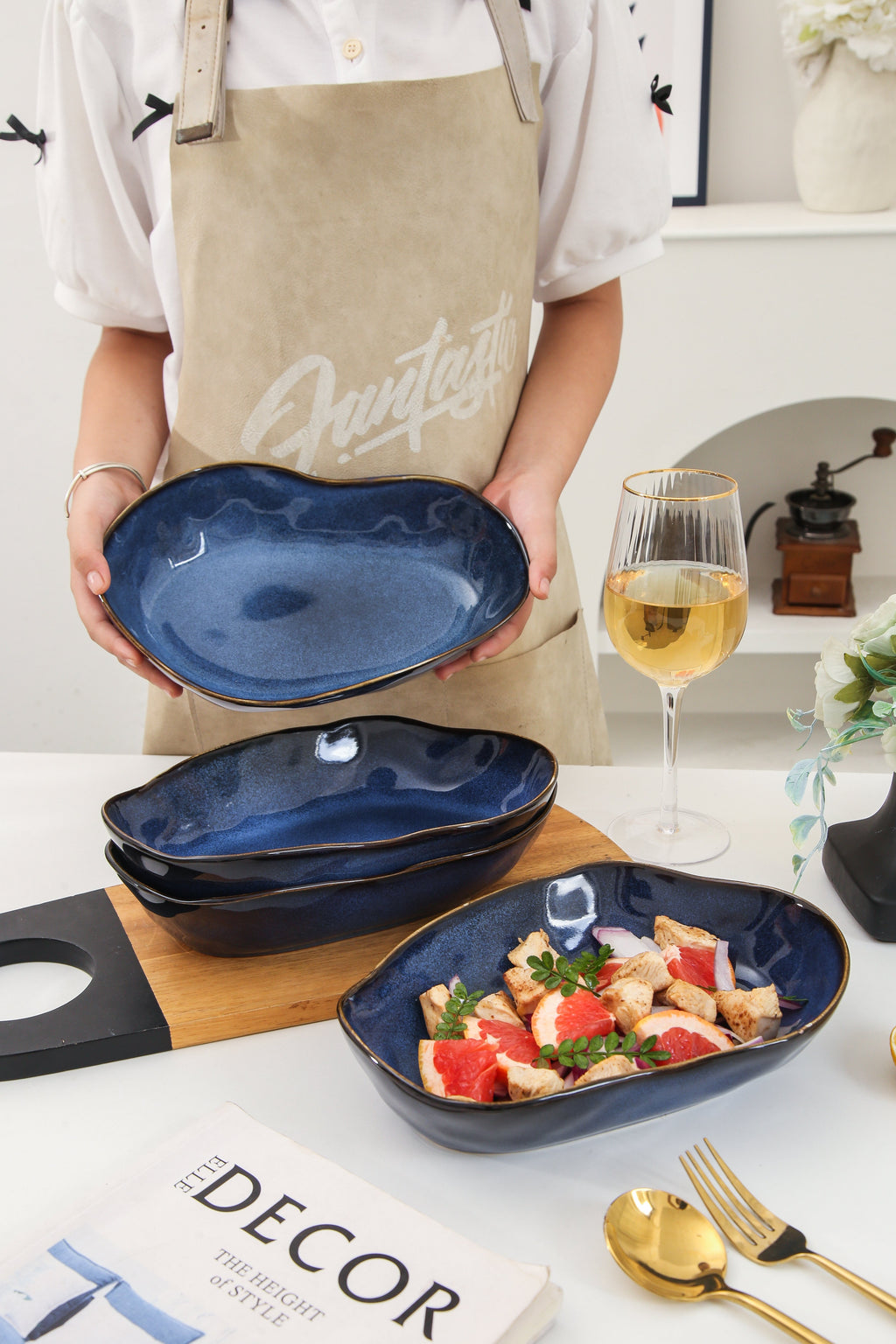 Ocean Blue Organic Oval Plate Set