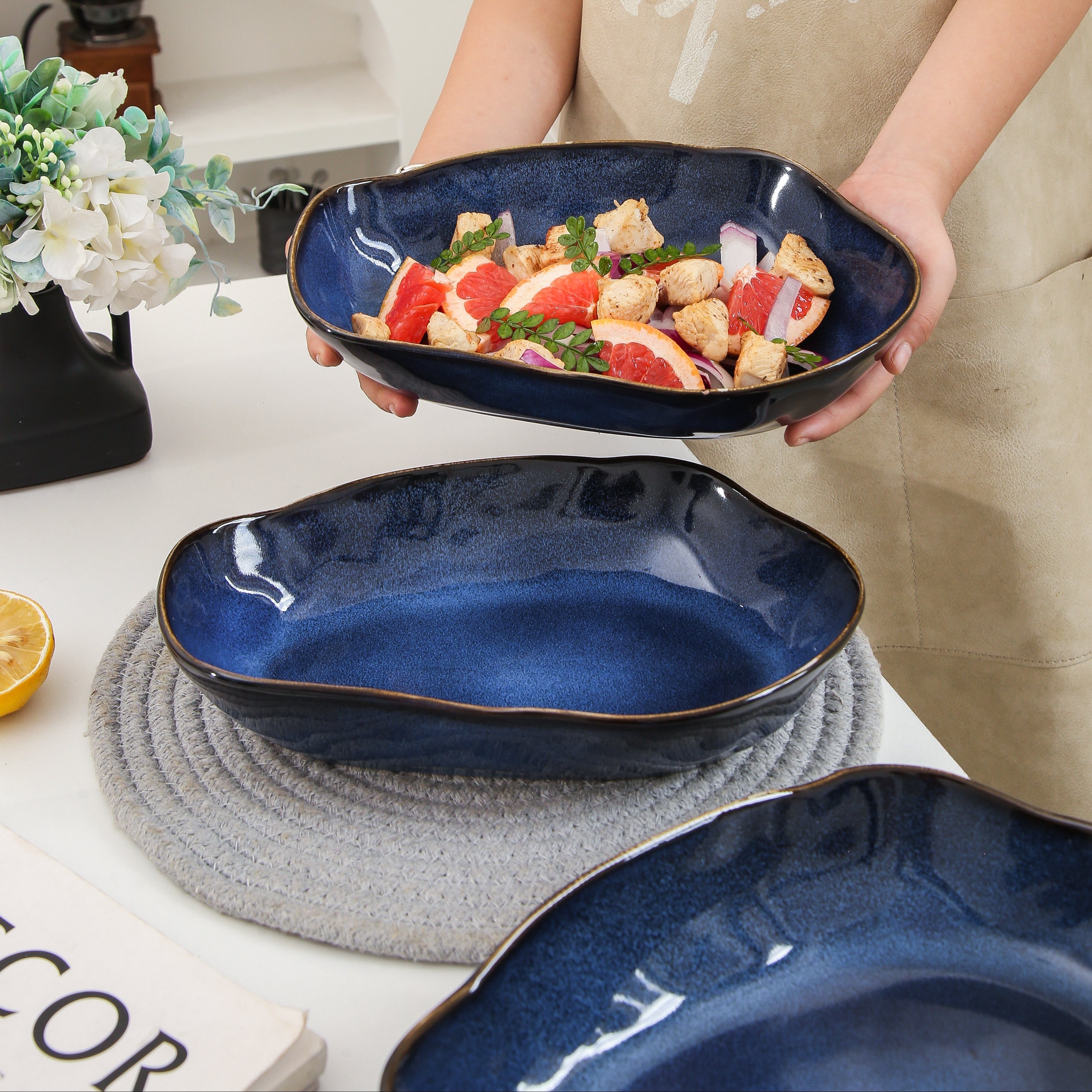 Ocean Blue Organic Oval Plate Set