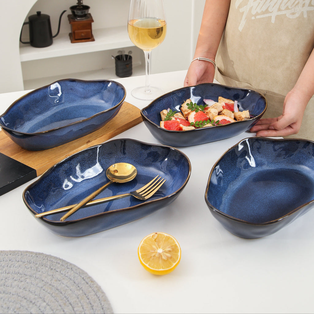Ocean Blue Organic Oval Plate Set