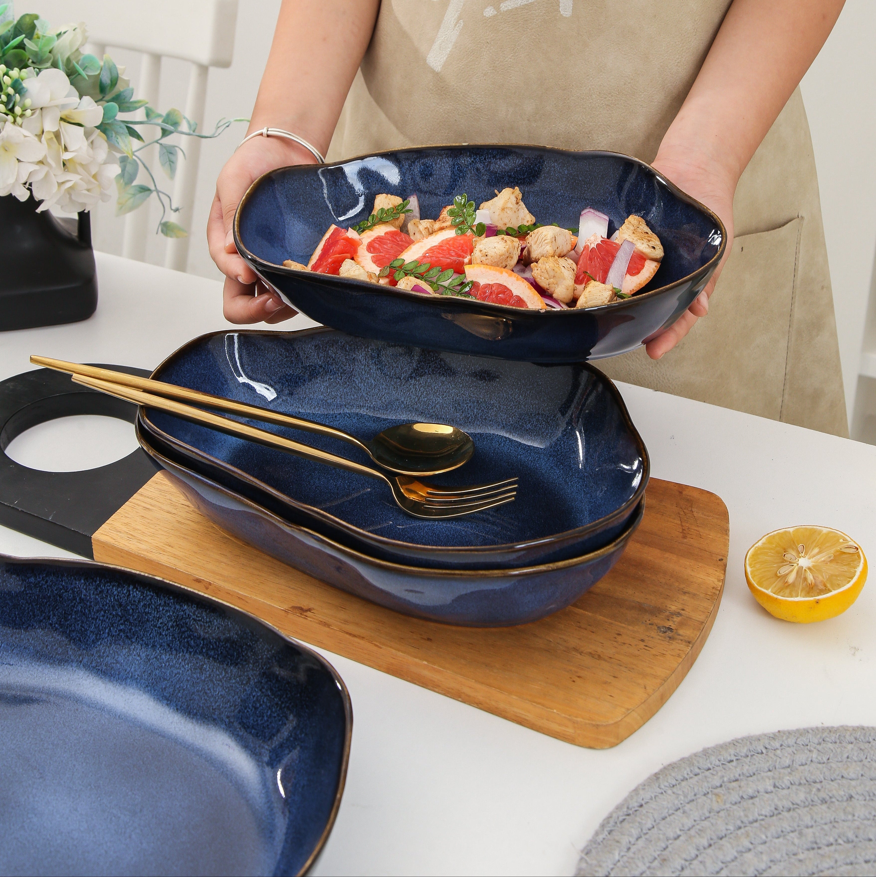 Ocean Blue Organic Oval Plate Set