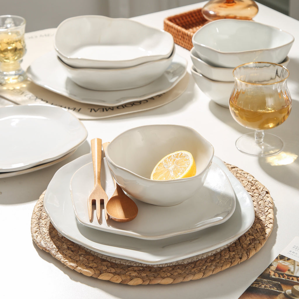 16-Piece Stoneware Set-Pearl White