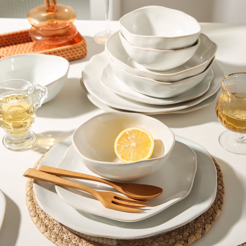 16-Piece Stoneware Set-Pearl White