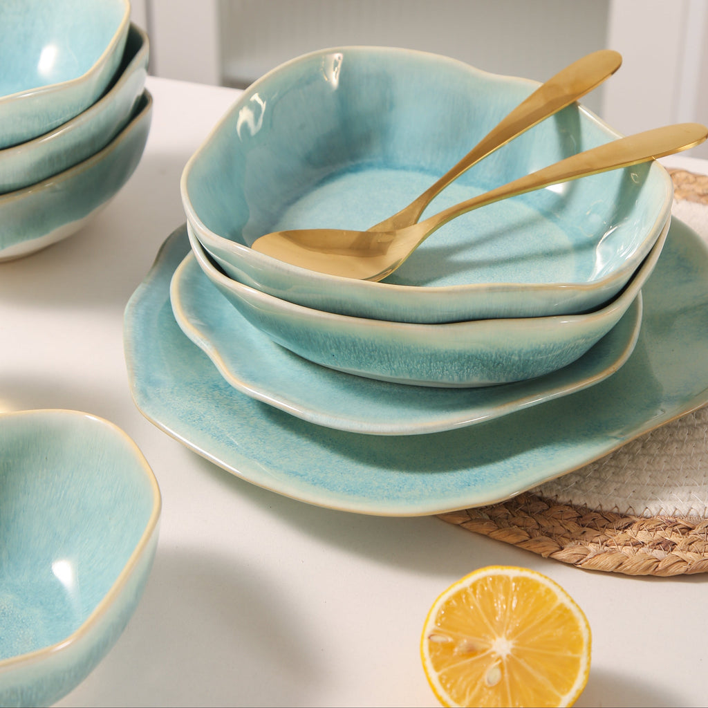 16-Piece Stoneware Set-Aqua Blue