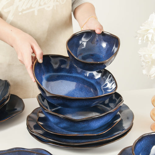 16-Piece Stoneware Set- Ocean Blue
