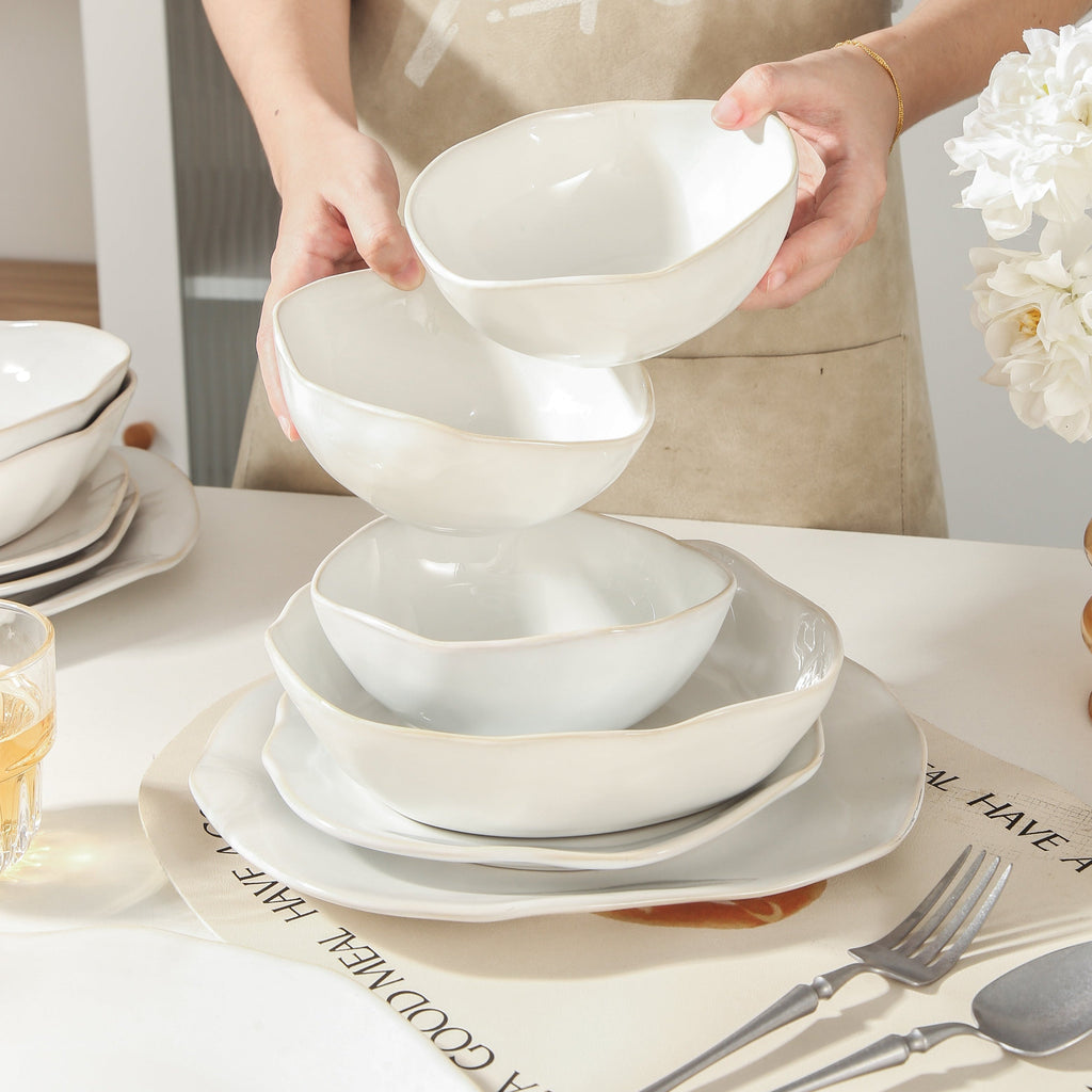 16-Piece Stoneware Set-Pearl White
