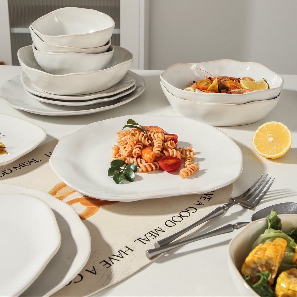 16-Piece Stoneware Set-Pearl White