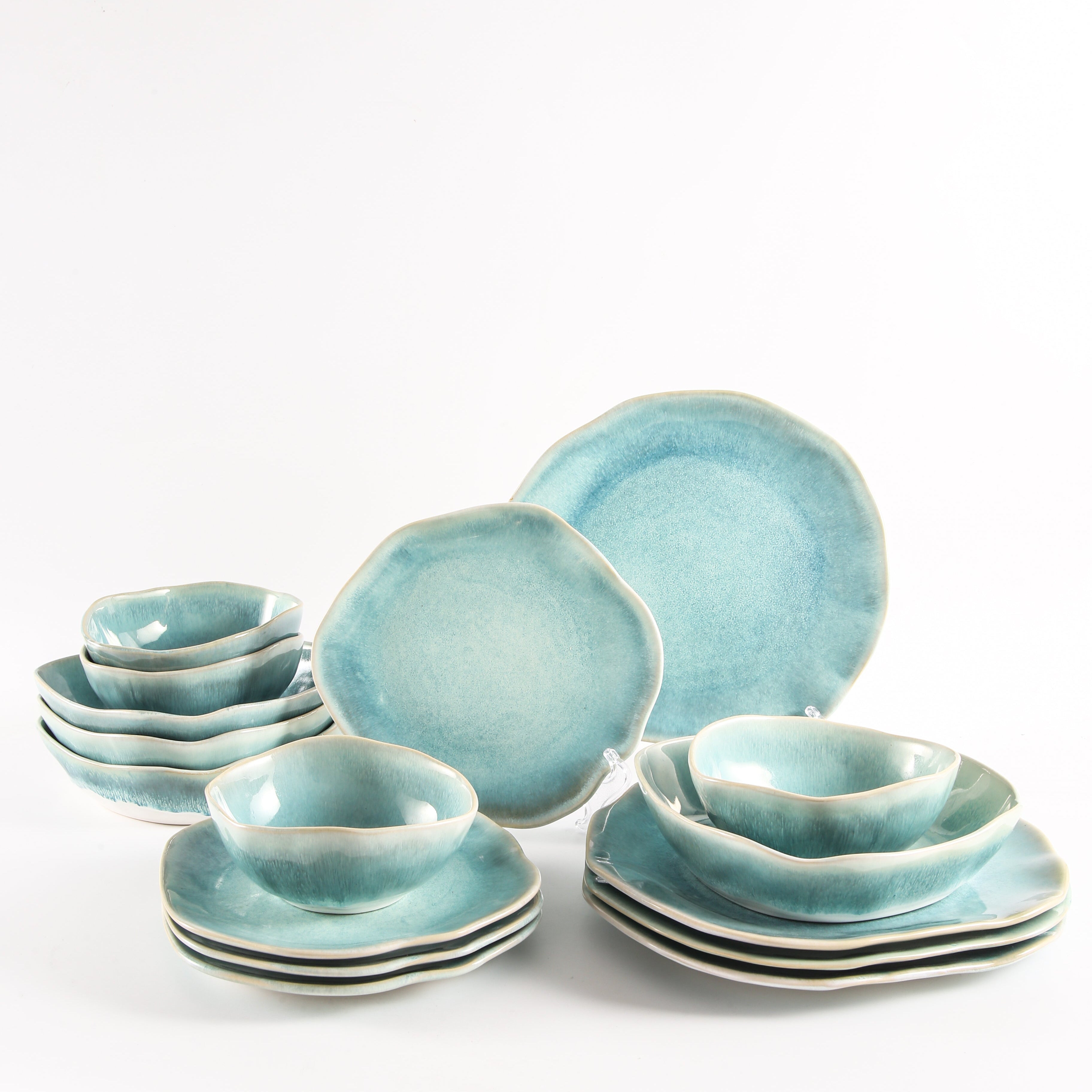 16-Piece Stoneware Set-Aqua Blue