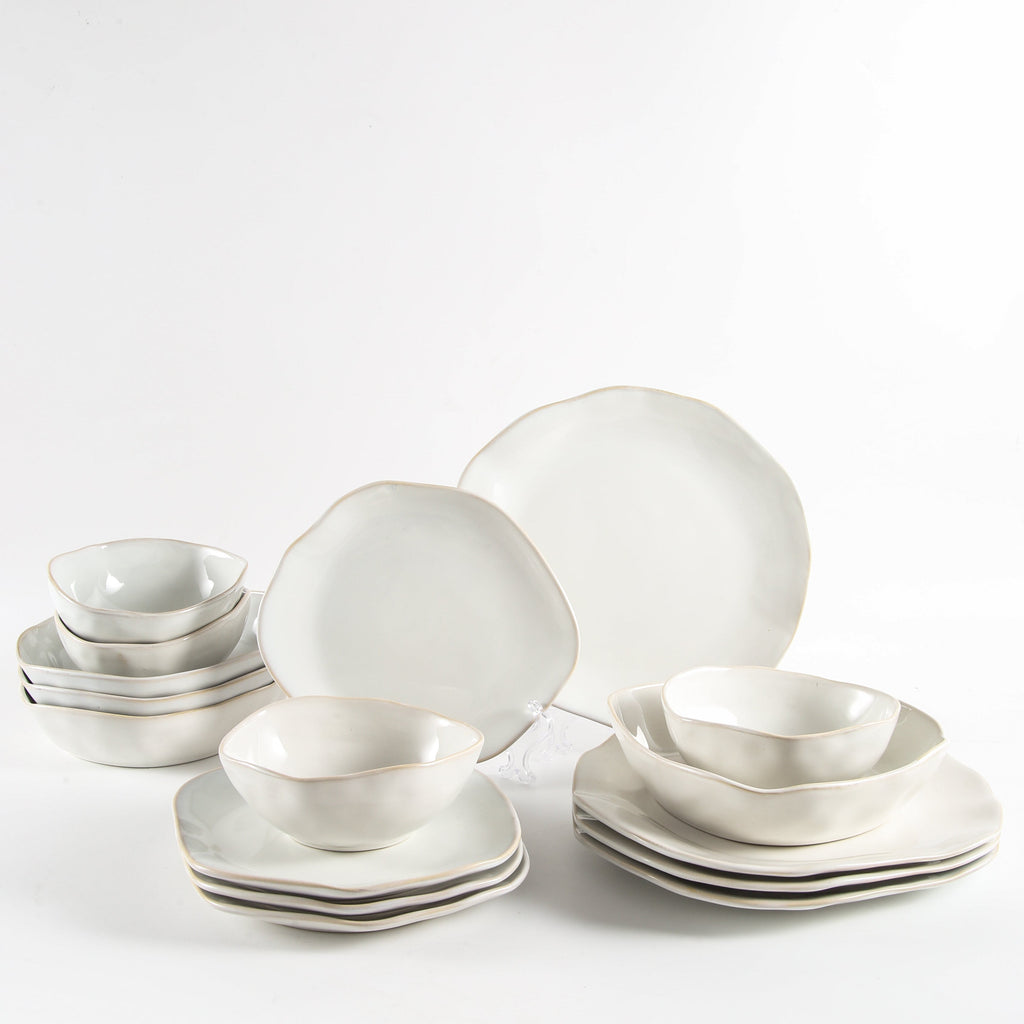 16-Piece Stoneware Set-Pearl White