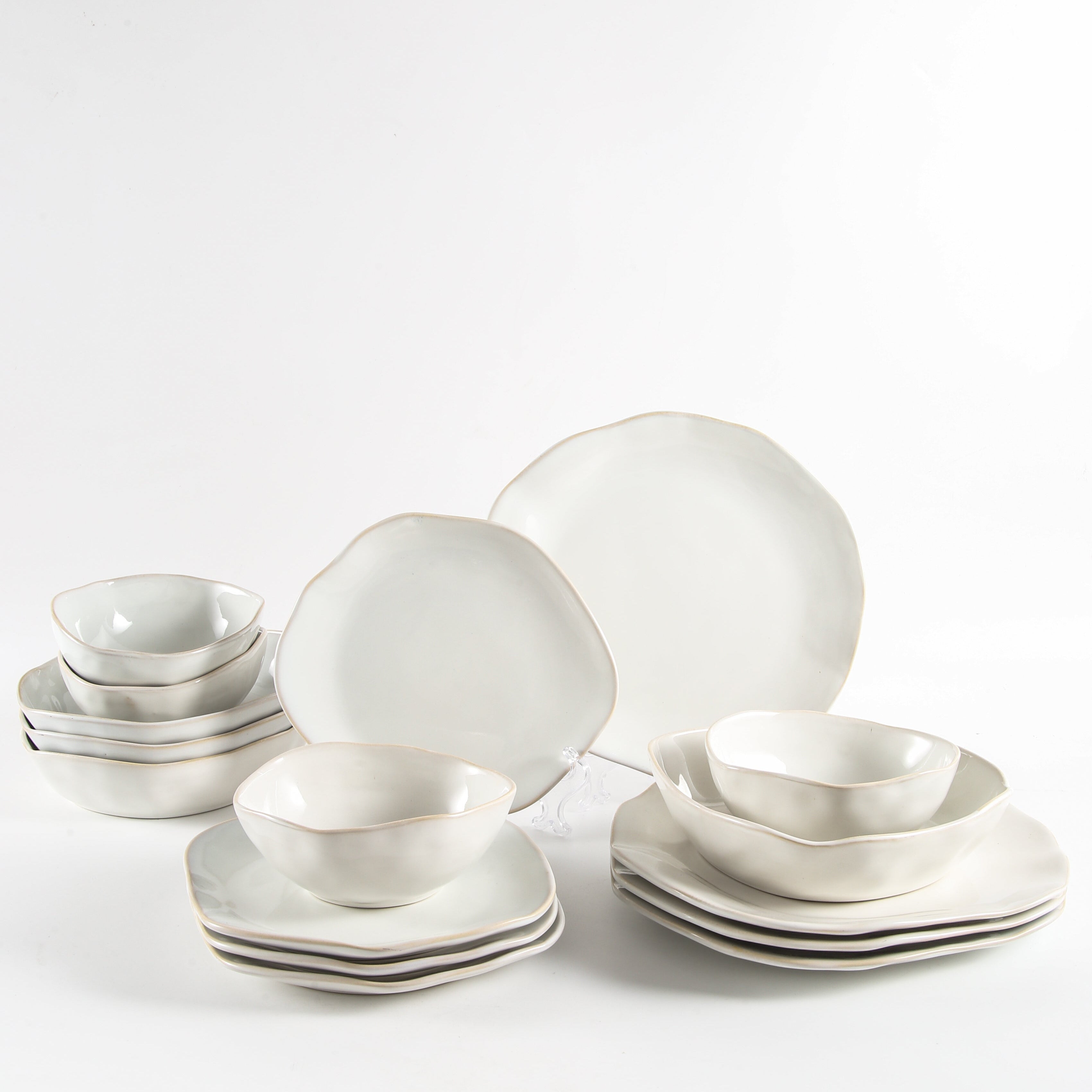 16-Piece Stoneware Set-Pearl White