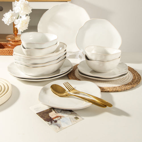 16-Piece Stoneware Set-Pearl White