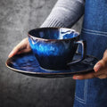Midnight Blue Handmade Mug & Saucer Set – Large Ceramic Cup