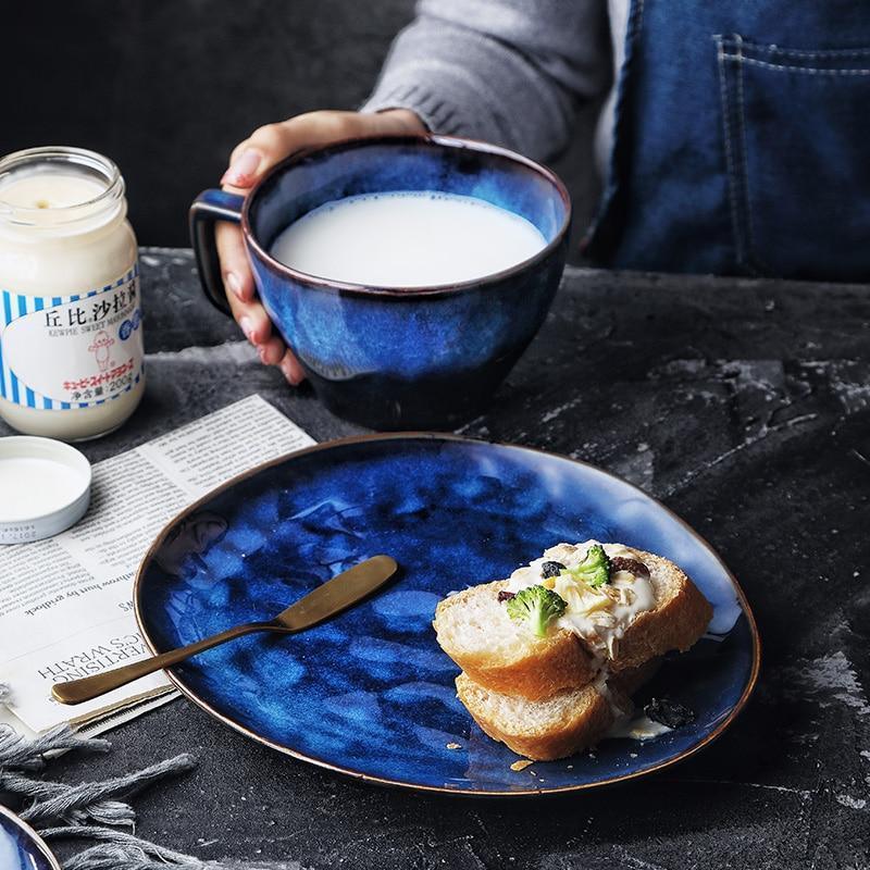 Midnight Blue Handmade Mug & Saucer Set – Large Ceramic Cup