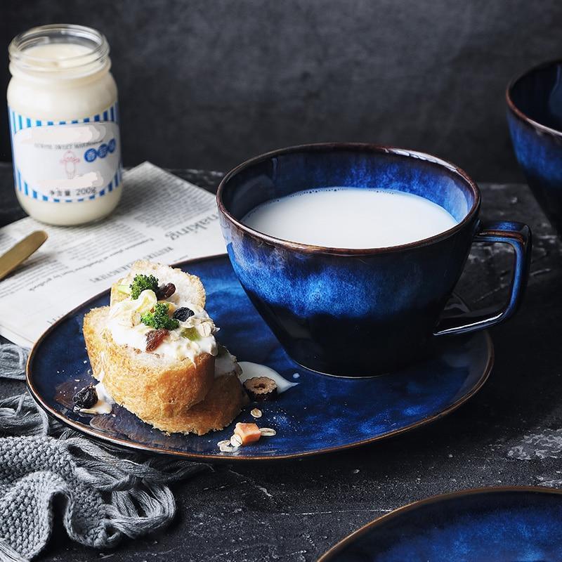 Midnight Blue Handmade Mug & Saucer Set – Large Ceramic Cup