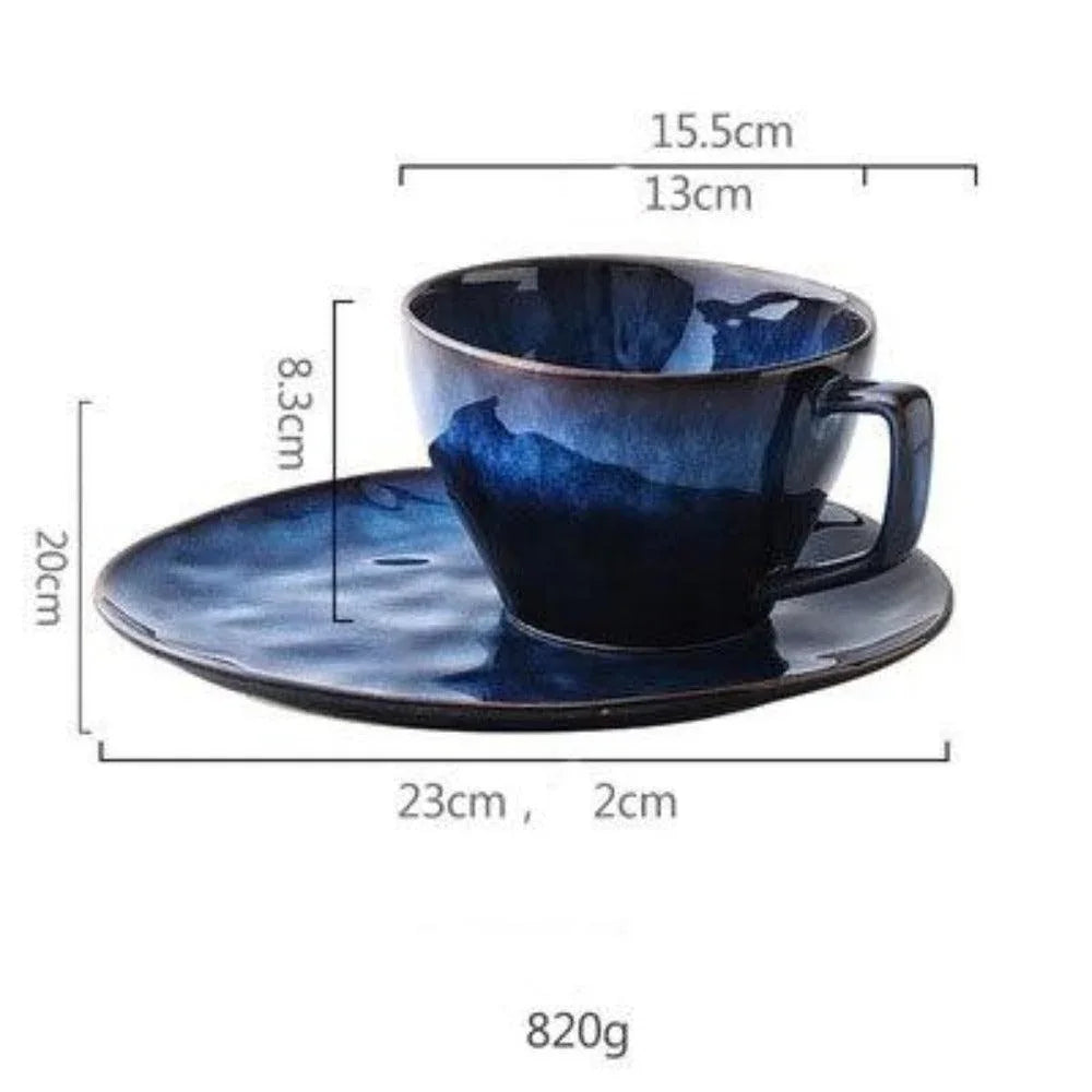 Midnight Blue Handmade Mug & Saucer Set – Large Ceramic Cup