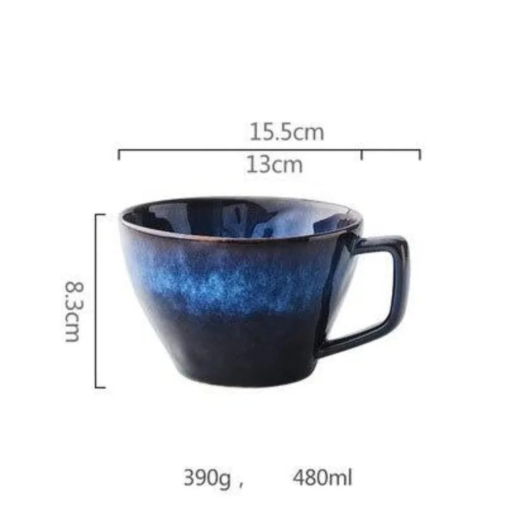 Midnight Blue Handmade Mug & Saucer Set – Large Ceramic Cup