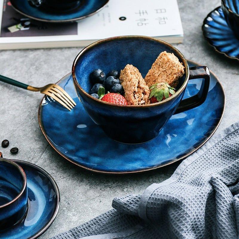 Midnight Blue Handmade Mug & Saucer Set – Large Ceramic Cup